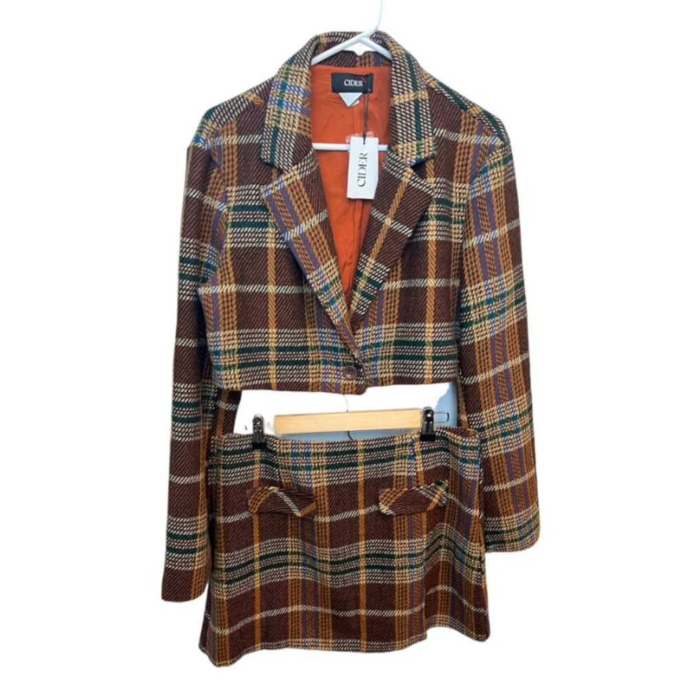 Two Piece Plaid Skirt Jacket Set